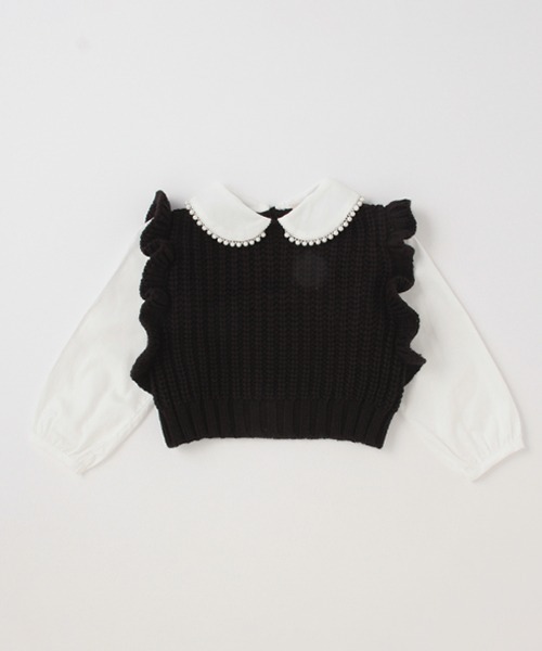 petit main（プティマイン）の「【リンク】パールニットドッキングトップス（ニット/セーター・キッズ・アイボリー/ブラック・130cm/120cm/90cm/80ｃｍ/110cm/100cm）」の15枚目の写真