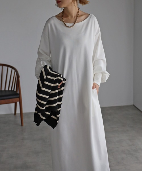 Bonjour Sagan(ボンジュールサガン)の「ストレッチルーズワンピース(ワンピース・レディース・ホワイト/グレイッシュベージュ/チャコールグレー/グレー・FREE)」の19枚目の写真