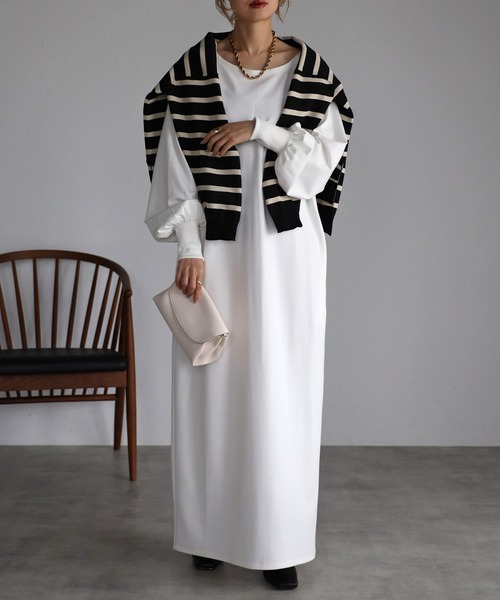 Bonjour Sagan(ボンジュールサガン)の「ストレッチルーズワンピース(ワンピース・レディース・ホワイト/グレイッシュベージュ/チャコールグレー/グレー・FREE)」の21枚目の写真