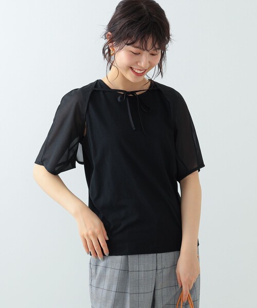 Ray BEAMS（レイビームス）の「Ray BEAMS / シアー ケープスリーブ Tシャツ（Tシャツ/カットソー・レディース・ホワイト/ブラック・ONE SIZE）」の5枚目の写真