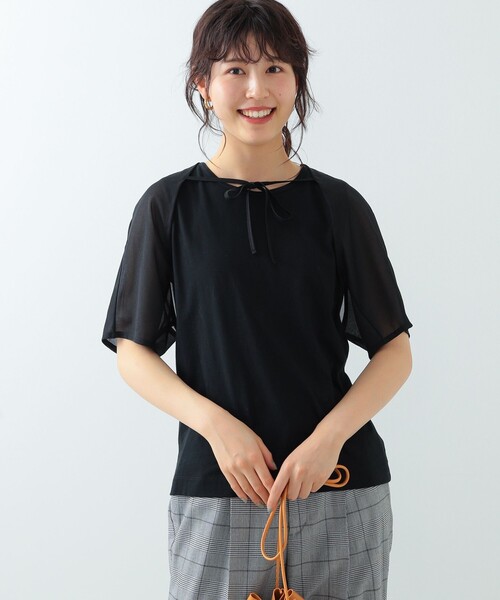 Ray BEAMS（レイビームス）の「Ray BEAMS / シアー ケープスリーブ Tシャツ（Tシャツ/カットソー・レディース・ホワイト/ブラック・ONE SIZE）」の6枚目の写真