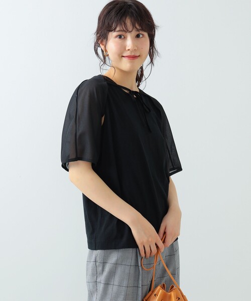 Ray BEAMS（レイビームス）の「Ray BEAMS / シアー ケープスリーブ Tシャツ（Tシャツ/カットソー・レディース・ホワイト/ブラック・ONE SIZE）」の7枚目の写真