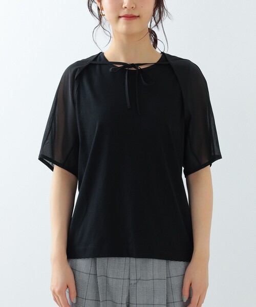 Ray BEAMS（レイビームス）の「Ray BEAMS / シアー ケープスリーブ Tシャツ（Tシャツ/カットソー・レディース・ホワイト/ブラック・ONE SIZE）」の8枚目の写真
