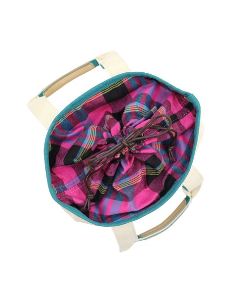 COLDE （コルデ）の「チェック柄巾着付きキャンバストートバッグ（トートバッグ・レディース・ベージュ/ピンク/ブルー/グリーン・FREE）」の14枚目の写真