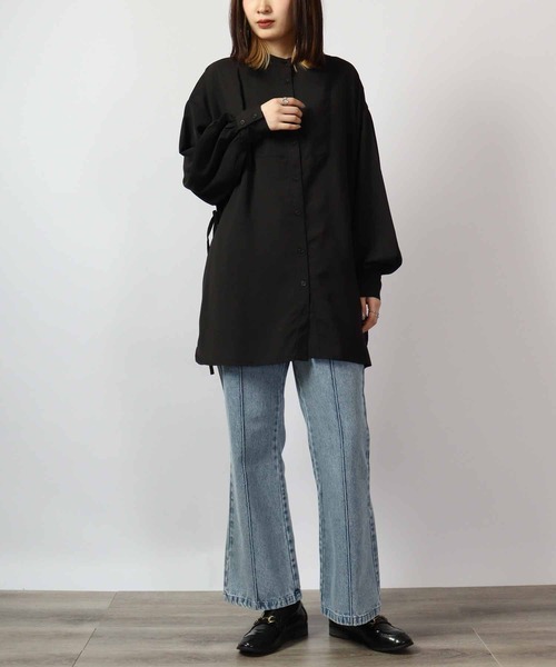 spiritoso(スピリトーゾ)の「spiritoso サイドリボンツイルブラウス(シャツ/ブラウス・レディース・ブラック/ベージュ・M)」の6枚目の写真