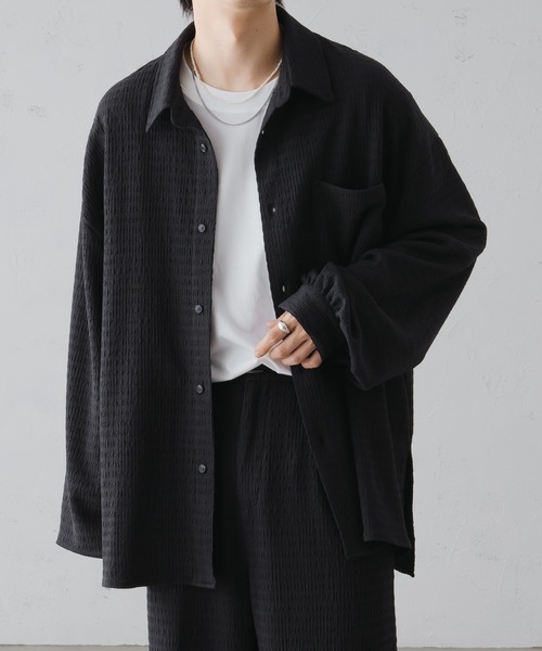 サイドスリットフクレジャガードシャツ　ブラック　【epnok】 epnok（エプノック）の「サイドスリットフクレジャガードシャツ
