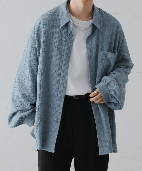 サイドスリットフクレジャガードシャツ　ブラック　【epnok】 epnok（エプノック）の「サイドスリットフクレジャガードシャツ