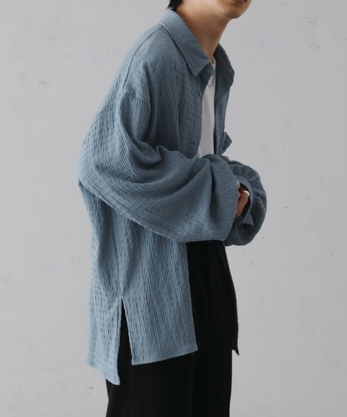 サイドスリットフクレジャガードシャツ　ブラック　【epnok】 epnok（エプノック）の「サイドスリットフクレジャガードシャツ