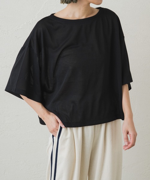 earthy(アーシー)の「シアークロップドトップス(Tシャツ/カットソー・レディース・キャメル/ミント/オフホワイト/ブラック・FREE)」の2枚目の写真