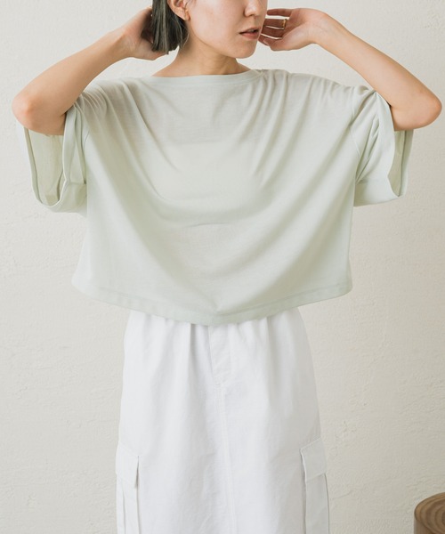 earthy(アーシー)の「シアークロップドトップス(Tシャツ/カットソー・レディース・キャメル/ミント/オフホワイト/ブラック・FREE)」の10枚目の写真