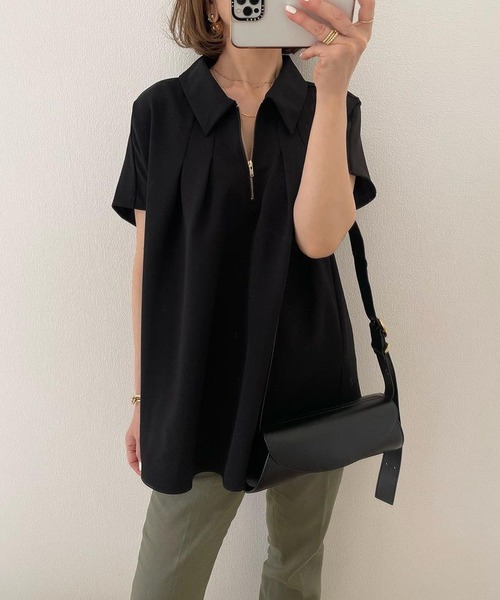 Emma Taylor(エマテイラー)の「イージーケアハーフジップオーバーシャツ(シャツ/ブラウス・レディース・ブラック/ホワイト・FREE)」の21枚目の写真