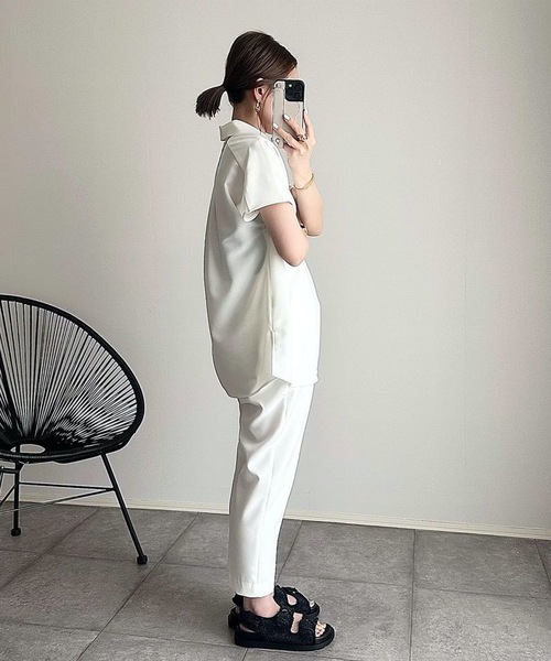 Emma Taylor(エマテイラー)の「イージーケアハーフジップオーバーシャツ(シャツ/ブラウス・レディース・ブラック/ホワイト・FREE)」の16枚目の写真