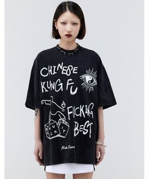 A'GEM/9 × .kom『MadeExtreme/メイドエクストリーム』ヴィンテージ加工 英字グラフィック 半袖 Tシャツ カットソー