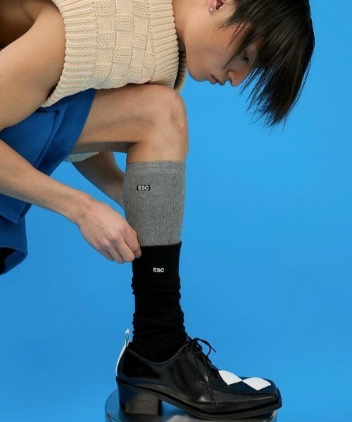 ESC STUDIO（イーエスシースタジオ）の「【ESC STUDIO/イーエスシースタジオ】ESC knee socks/ ロゴソックス ハイソックス（ソックス/靴下・メンズ・ブラック/グレー/ホワイト・ONE SIZE）」の9枚目の写真