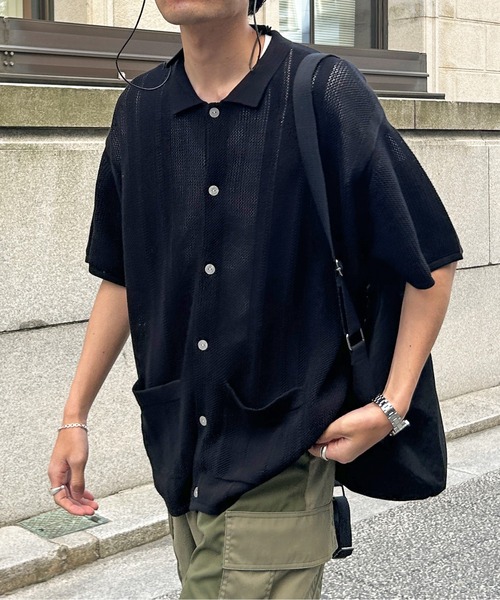 CPCM（シーピーシーエム）の「半袖ニットポロカーディガン（カーディガン/ボレロ・メンズ・グリーン/アイボリー/ブラック・MEDIUM/LARGE）」の3枚目の写真