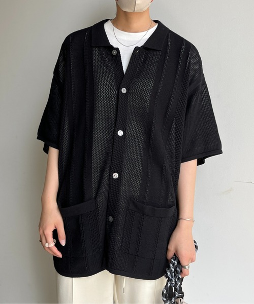 CPCM（シーピーシーエム）の「半袖ニットポロカーディガン（カーディガン/ボレロ・メンズ・グリーン/アイボリー/ブラック・MEDIUM/LARGE）」の14枚目の写真