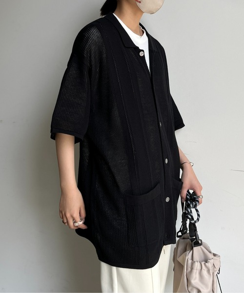 CPCM（シーピーシーエム）の「半袖ニットポロカーディガン（カーディガン/ボレロ・メンズ・グリーン/アイボリー/ブラック・MEDIUM/LARGE）」の13枚目の写真