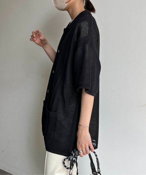 CPCM（シーピーシーエム）の「半袖ニットポロカーディガン（カーディガン/ボレロ・メンズ・グリーン/アイボリー/ブラック・MEDIUM/LARGE）」の10枚目の写真