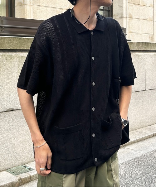 CPCM（シーピーシーエム）の「半袖ニットポロカーディガン（カーディガン/ボレロ・メンズ・グリーン/アイボリー/ブラック・MEDIUM/LARGE）」の15枚目の写真