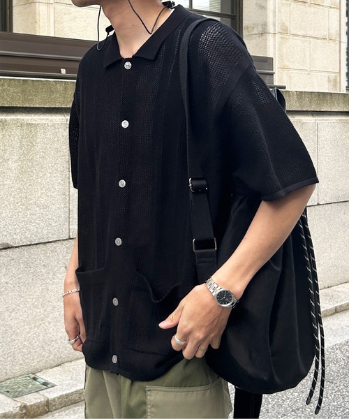 CPCM（シーピーシーエム）の「半袖ニットポロカーディガン（カーディガン/ボレロ・メンズ・グリーン/アイボリー/ブラック・MEDIUM/LARGE）」の16枚目の写真