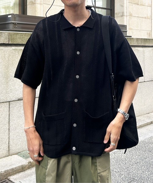 CPCM（シーピーシーエム）の「半袖ニットポロカーディガン（カーディガン/ボレロ・メンズ・グリーン/アイボリー/ブラック・MEDIUM/LARGE）」の18枚目の写真