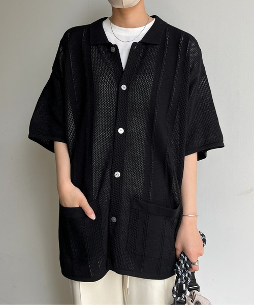 CPCM（シーピーシーエム）の「半袖ニットポロカーディガン（カーディガン/ボレロ・メンズ・グリーン/アイボリー/ブラック・MEDIUM/LARGE）」の19枚目の写真