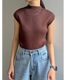 Re:EDIT | [神山まりあさん着用][2024SS COLLECTION]プチハイネックノースリーブレーヨンブレンドサマーリブニットトップス(タンクトップ)
