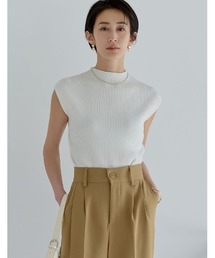 Re:EDIT | [辻元舞さん着用][2023 SUMMER COLLECTION]プチハイネックノースリーブレーヨンブレンドサマーリブニットトップス(タンクトップ)