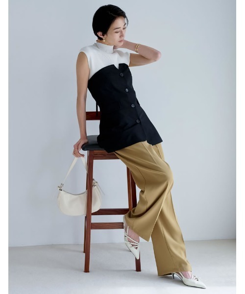 Re:EDIT（リエディ）の「[神山まりあさん着用][2024SS COLLECTION]プチハイネックノースリーブレーヨンブレンドサマーリブニットトップス（タンクトップ・レディース・ブラウン/ブラック/ホワイト/ホワイト×ネイビー/グレー/ベージュ・LARGE/MEDIUM）」の9枚目の写真