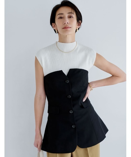 Re:EDIT（リエディ）の「[神山まりあさん着用][2024SS COLLECTION]プチハイネックノースリーブレーヨンブレンドサマーリブニットトップス（タンクトップ・レディース・ブラウン/ブラック/ホワイト/ホワイト×ネイビー/グレー/ベージュ・LARGE/MEDIUM）」の10枚目の写真