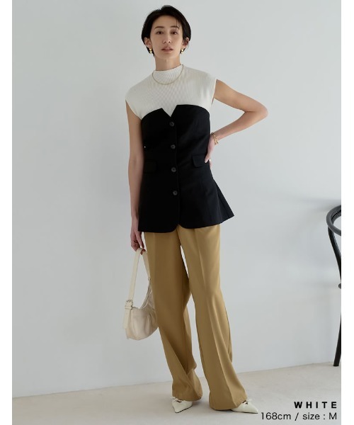 Re:EDIT（リエディ）の「[神山まりあさん着用][2024SS COLLECTION]プチハイネックノースリーブレーヨンブレンドサマーリブニットトップス（タンクトップ・レディース・ブラウン/ブラック/ホワイト/ホワイト×ネイビー/グレー/ベージュ・LARGE/MEDIUM）」の12枚目の写真