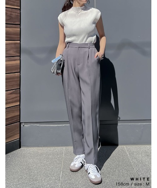 Re:EDIT（リエディ）の「[神山まりあさん着用][2024SS COLLECTION]プチハイネックノースリーブレーヨンブレンドサマーリブニットトップス（タンクトップ・レディース・ブラウン/ブラック/ホワイト/ホワイト×ネイビー/グレー/ベージュ・LARGE/MEDIUM）」の16枚目の写真