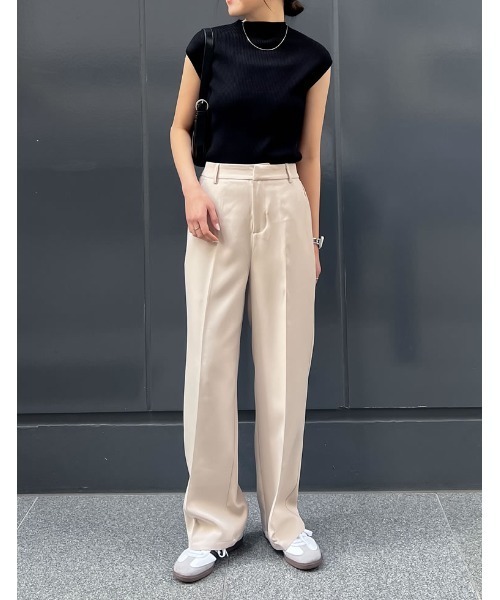 Re:EDIT（リエディ）の「[神山まりあさん着用][2024SS COLLECTION]プチハイネックノースリーブレーヨンブレンドサマーリブニットトップス（タンクトップ・レディース・ブラウン/ブラック/ホワイト/ホワイト×ネイビー/グレー/ベージュ・LARGE/MEDIUM）」の7枚目の写真