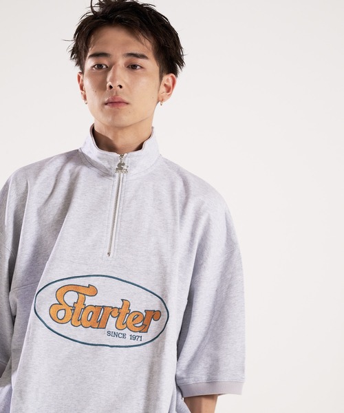 STARTER(スターター)の「STARTER-ミニ裏毛ハーフジップTシャツ(Tシャツ/カットソー・メンズ・グリーン/ホワイト・M/L)」の1枚目の写真