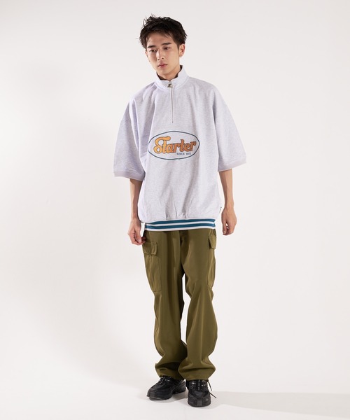 STARTER(スターター)の「STARTER-ミニ裏毛ハーフジップTシャツ(Tシャツ/カットソー・メンズ・グリーン/ホワイト・M/L)」の4枚目の写真