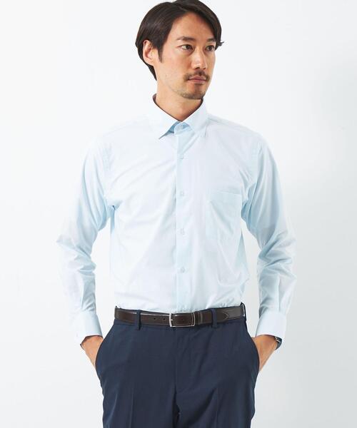 green label relaxing（グリーンレーベルリラクシング）の「ポリエステル ラッカン スタンダード スナップダウン ドレスシャツ -ストレッチ・吸水速乾-（ビジネスシャツ・メンズ・ホワイト/ライトブルー・S/M/L/XL）」の2枚目の写真