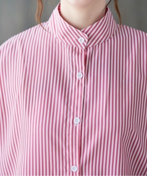 MAISON BREEZE（メゾンブリーズ）の「【MAISON BREEZE】スタンドカラーストライプシャツワンピース SCCH355（シャツワンピース・レディース・レッド/ブラック/ライトブルー/ブルー・FREE）」の11枚目の写真