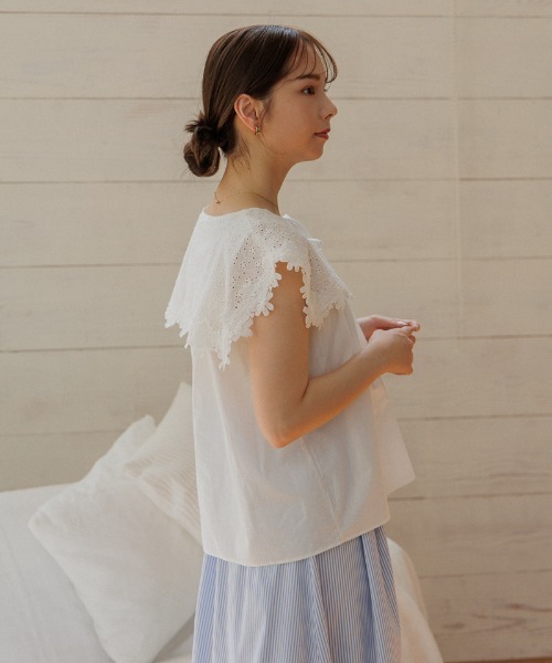 flower（フラワー）の「ブルーミングカラーブラウス（シャツ/ブラウス・レディース・ブルー/ホワイト・FREE）」の5枚目の写真