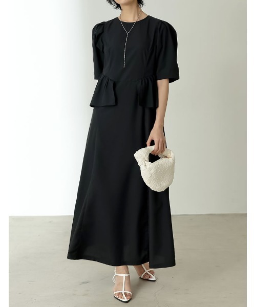 [低身長サイズ有]パフスリーブウエストフリルペプラムワンピース（ワンピース）｜Re:EDIT（リエディ）