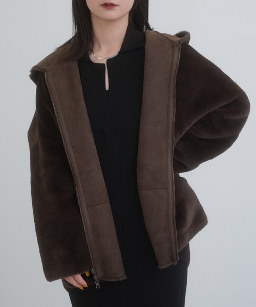 Lui's（ルイス）の「フェイクムートンフードコート（ムートンコート・レディース・カーキ/アイボリー/ブラウン・FREE）」の9枚目の写真