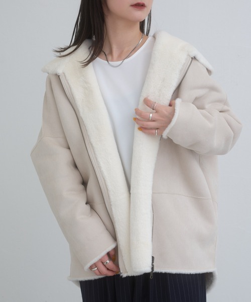 Lui's（ルイス）の「フェイクムートンフードコート（ムートンコート・レディース・カーキ/アイボリー/ブラウン・FREE）」の4枚目の写真