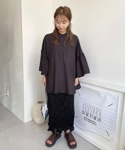 LOWRYS FARM(ローリーズファーム)の「アサコンバンドフリル7部袖 963714(シャツ/ブラウス・レディース・チャコールグレー/ブラウン/アイボリー/その他・FREE)」の5枚目の写真