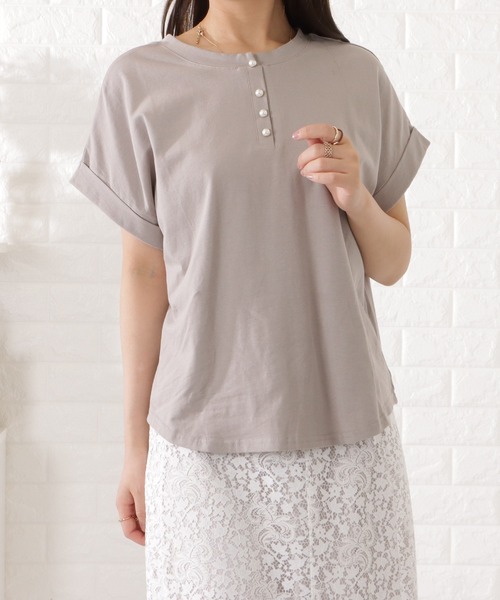 Lace Ladies(レースレディース)の「2WAY半袖デザインボタンカットソー(シャツ/ブラウス・レディース・ブルーグレー/ホワイト/グレー/ブラック/ネイビー・S/FREE)」の17枚目の写真