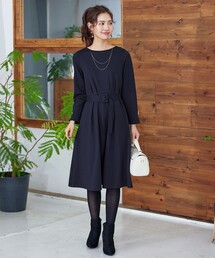 【GOLD LABEL】【洗える】パールボタン付きポンチワンピース