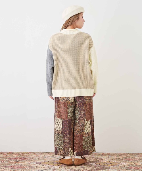 CUBE SUGAR（キューブシュガー）の「洗えるニットパッチワークケーブルプルオーバー（ニット/セーター・レディース・ベージュ系/グリーン系その他/イエロー系・M）」の15枚目の写真