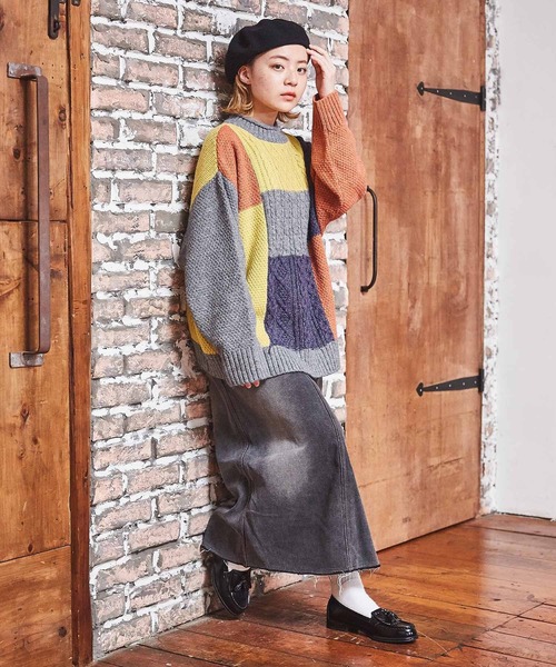 CUBE SUGAR（キューブシュガー）の「洗えるニットパッチワークケーブルプルオーバー（ニット/セーター・レディース・ベージュ系/グリーン系その他/イエロー系・M）」の16枚目の写真