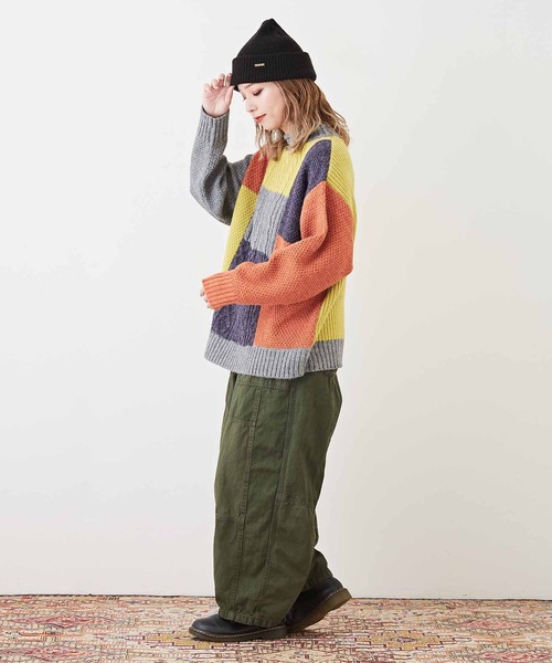 CUBE SUGAR（キューブシュガー）の「洗えるニットパッチワークケーブルプルオーバー（ニット/セーター・レディース・ベージュ系/グリーン系その他/イエロー系・M）」の18枚目の写真