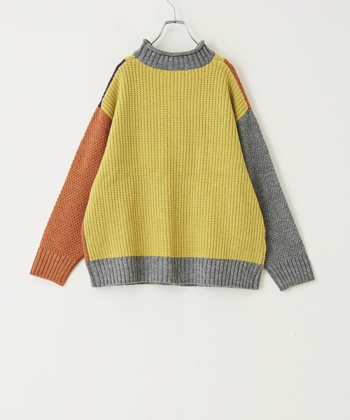 CUBE SUGAR（キューブシュガー）の「洗えるニットパッチワークケーブルプルオーバー（ニット/セーター・レディース・ベージュ系/グリーン系その他/イエロー系・M）」の10枚目の写真