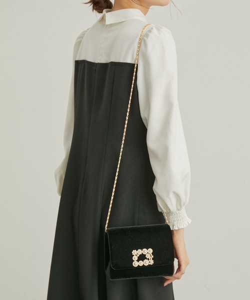 ROPE' PICNIC(ロペピクニック)の「ビジューベロアクラッチ&ショルダーバッグ(ショルダーバッグ・レディース・ライトグレー/ブラック・FREE)」の1枚目の写真