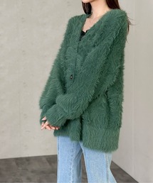Vネック シャギー ニットカーディガン